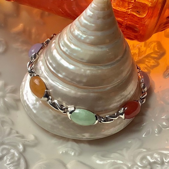 Beautiful Sterling Silver Muti-Gemstone Cabochon Bracelet - Picture 14 of 15